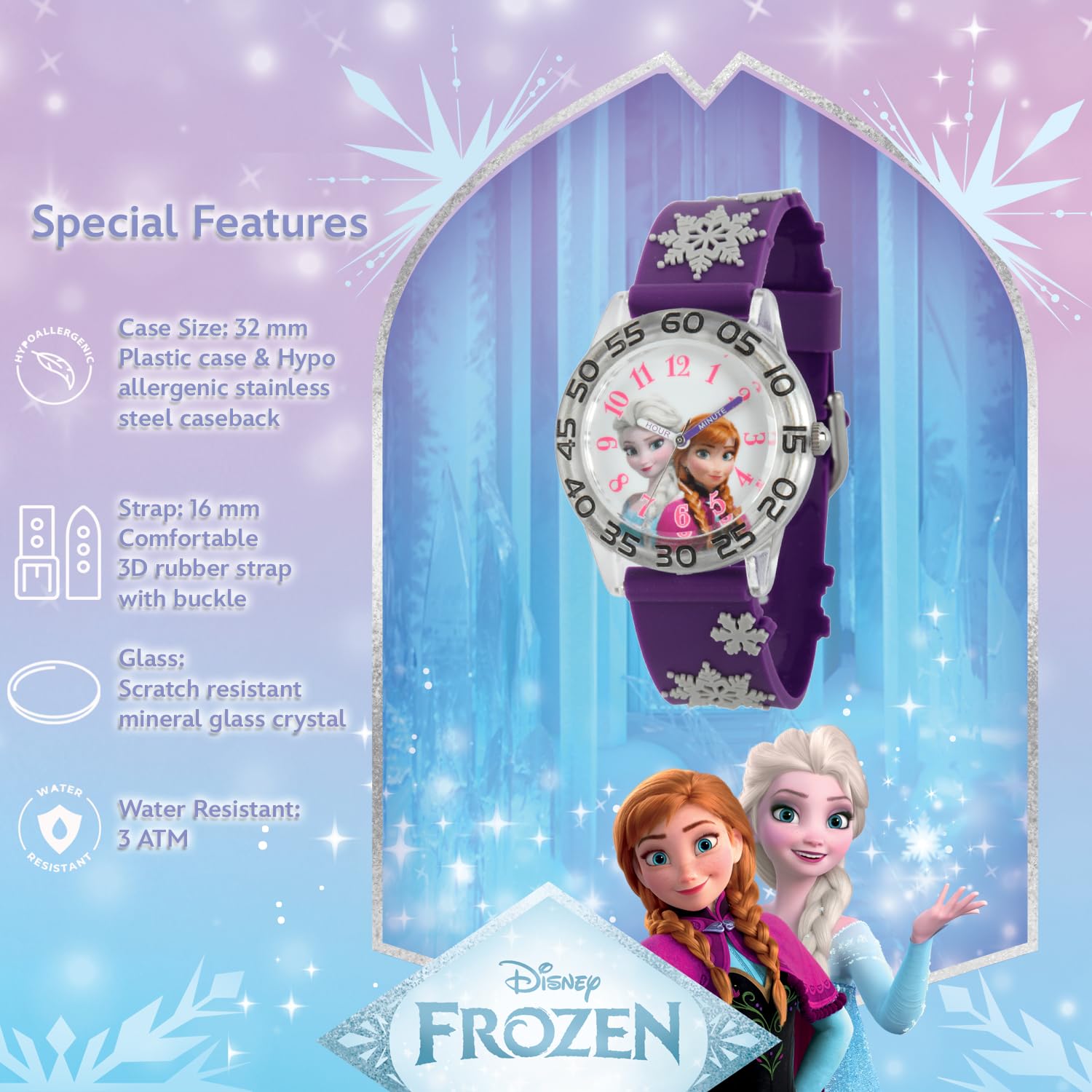 Disney Kids Frozen Elsa Anna Time Teacher Analog Quartz Purple Watch - View 4 of 6