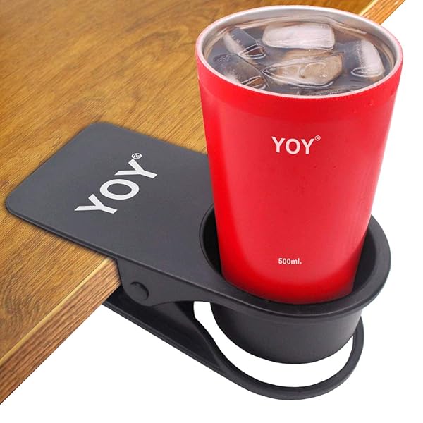 YOY YOY Drink Cup Holder Clip - Versatile Desk & Table Beverage Holder for Home & Office - Black Design for Cups, Bottles & Mugs