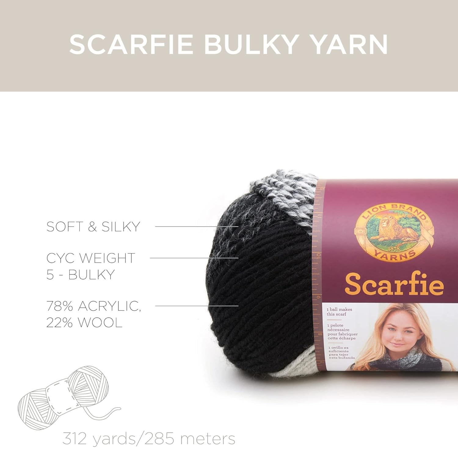 Lion Brand Yarn Lion Brand Yarn Scarfie Bulky Yarn 1 Skein Cranberry Black for Knitting and Crocheting Projects - View 4 of 9
