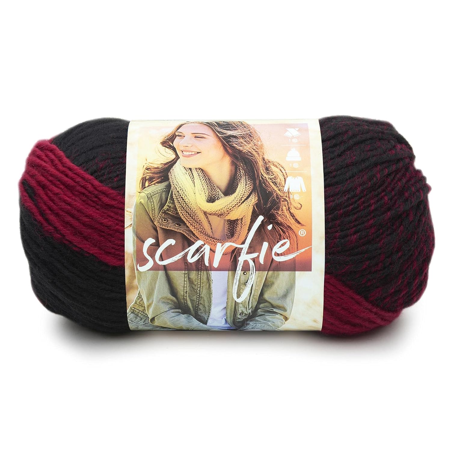 Lion Brand Yarn Lion Brand Yarn Scarfie Bulky Yarn 1 Skein Cranberry Black for Knitting and Crocheting Projects