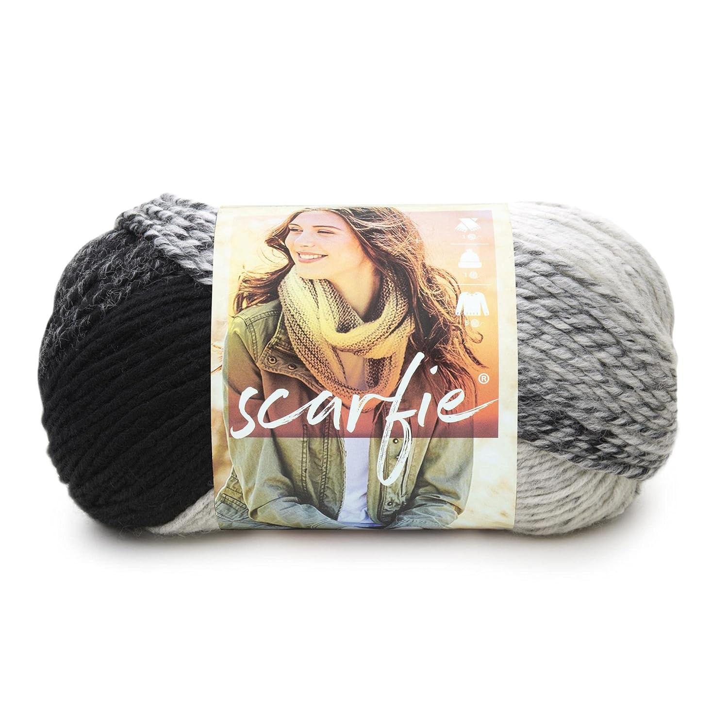 Lion Brand Yarn Lion Brand Yarn Scarfie Bulky Yarn 1 Skein Cream Black Ideal for Knitting and Crocheting Projects