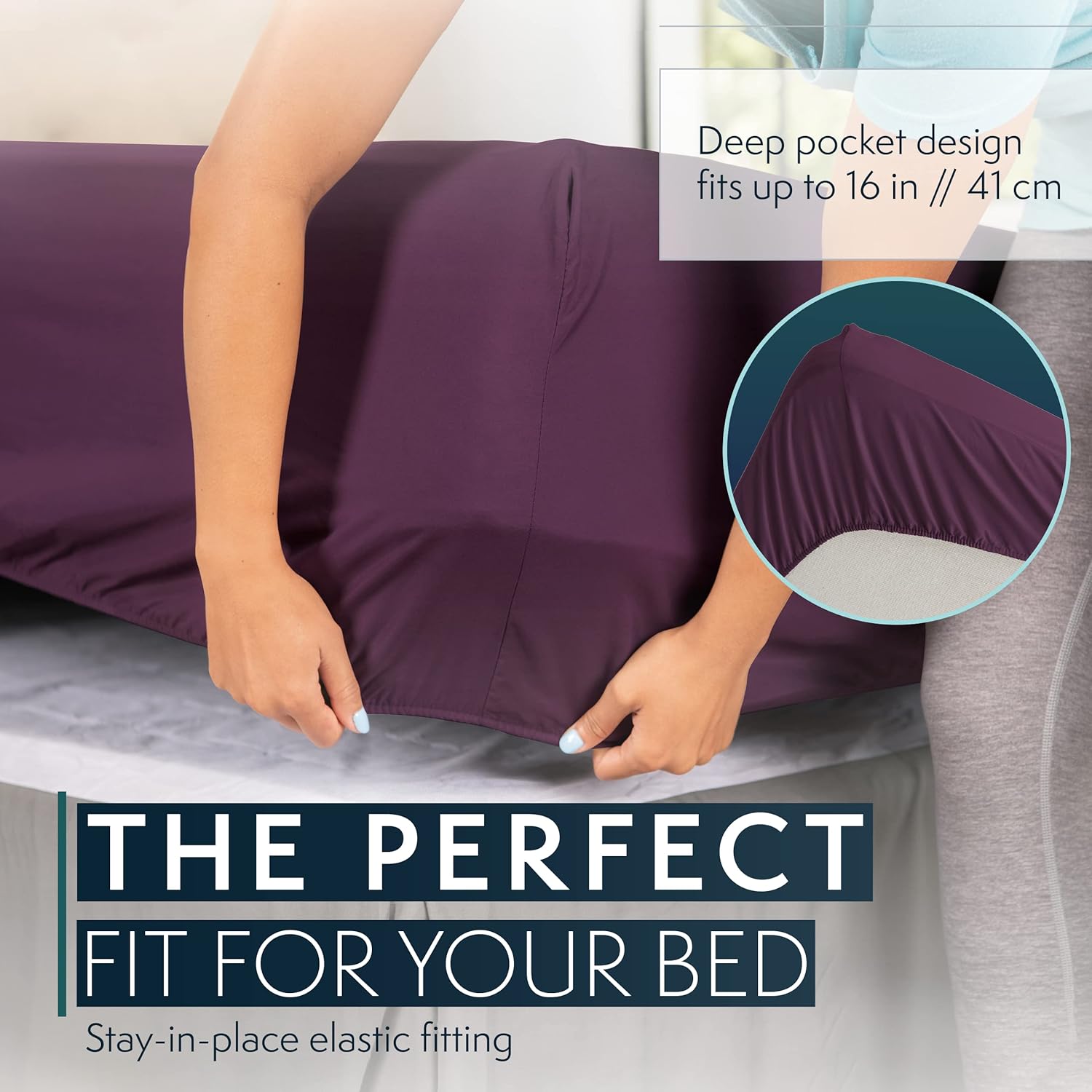 HC COLLECTION HC COLLECTION Twin Sheets Set - 3pc Soft Microfiber Bed Sheets & Pillowcases, Machine Washable, Deep Pockets, Purple - All Season Comfort - View 7 of 9