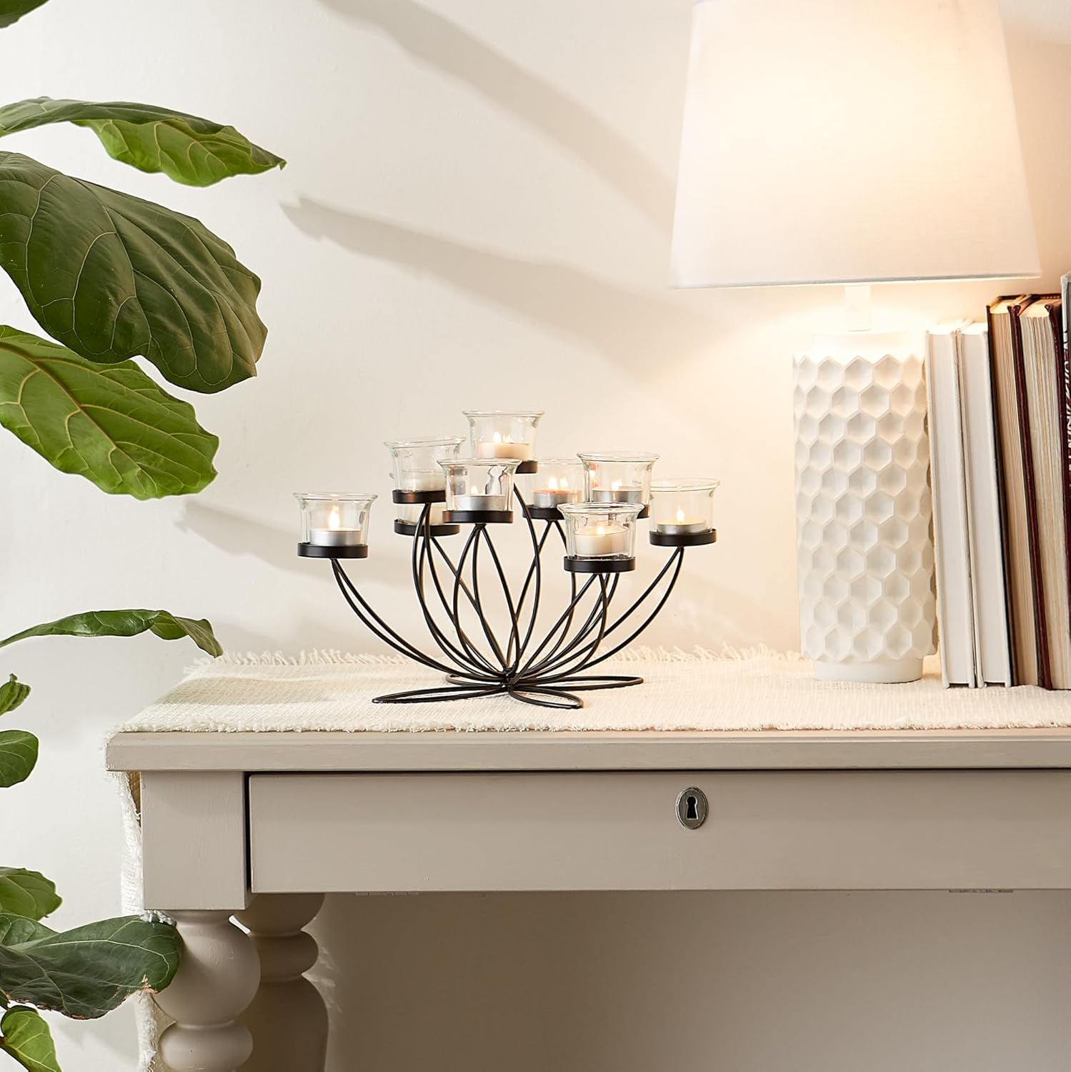 Zingz & Thingz Home Decor Iron Bloom Candle Centerpiece for Elegant Living Room Ambiance and Stylish Table Decoration - View 4 of 7