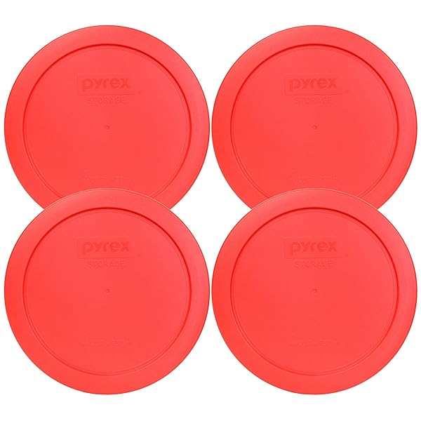 "Pyrex 7201-PC Round Red 6.5" 4 Cup Lid Set - 4 Pack for Glass Bowls"