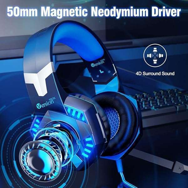 VersionTECH. VersionTECH G2000 Gaming Headset: Noise Cancelling, LED Lights, Compatible with PS5, Xbox, PC & More - View 3 of 9