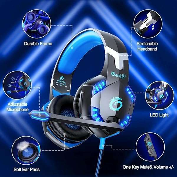 VersionTECH. VersionTECH G2000 Gaming Headset: Noise Cancelling, LED Lights, Compatible with PS5, Xbox, PC & More - View 5 of 9
