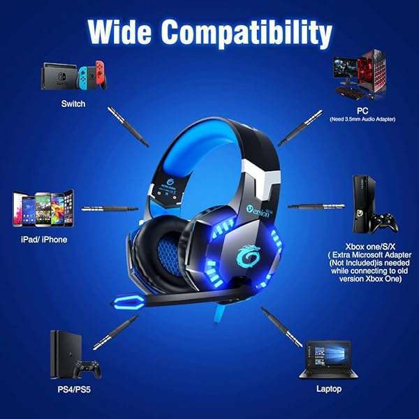 VersionTECH. VersionTECH G2000 Gaming Headset: Noise Cancelling, LED Lights, Compatible with PS5, Xbox, PC & More - View 8 of 9