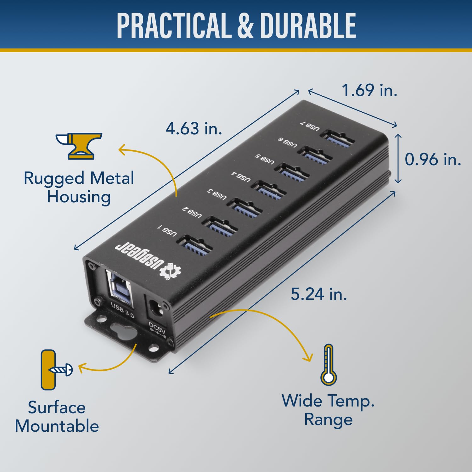 USBGear 7 Port USB 3.2 Gen 1 Charging and SuperSpeed Mountable Data Hub for Fast Data Transfer and Efficient Charging - View 3 of 9