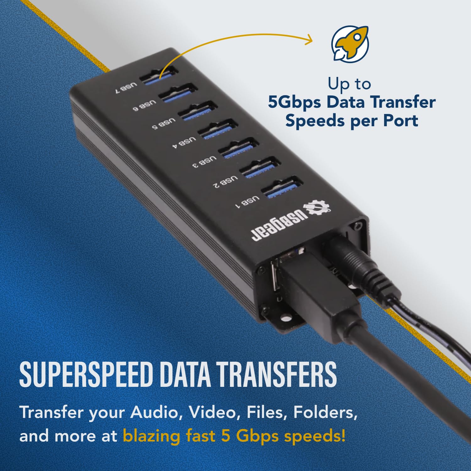 USBGear 7 Port USB 3.2 Gen 1 Charging and SuperSpeed Mountable Data Hub for Fast Data Transfer and Efficient Charging - View 5 of 9