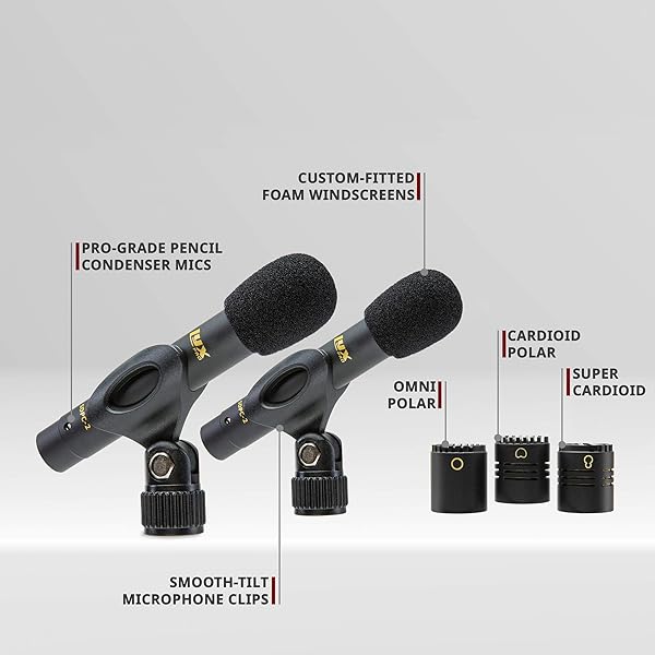 LyxPro LyxPro SDPC-2 Stereo Pair Pencil Condenser Microphones with Interchangeable Omni Cardioid Super Cardioid Capsules - View 3 of 9