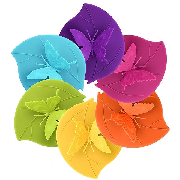 ME.FAN ME.FAN Silicone Cup Lids Set - 6 Colorful Butterfly Covers for Airtight, Anti-Dust Protection