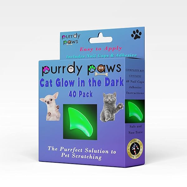 Purrdy Paws Purrdy Paws 40 Pack Soft Nail Caps for Cats Green Glow in the Dark Medium Size