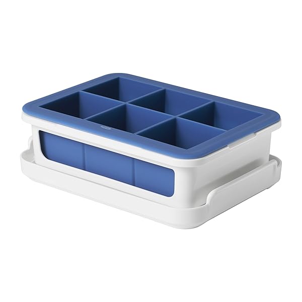 OXO OXO Good Grips Silicone Stackable Ice Cube Tray with Lid - Large Dark Blue Cubes for Easy Freezing