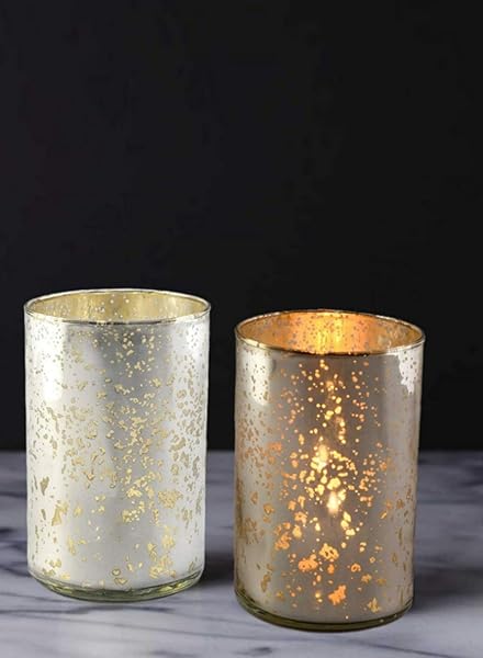 Serene Spaces Living Serene Spaces Living Antique Silver Cylinder Vase Vintage Handmade Mercury Glass 6 Inch Tall for Weddings Parties Events - View 2 of 7