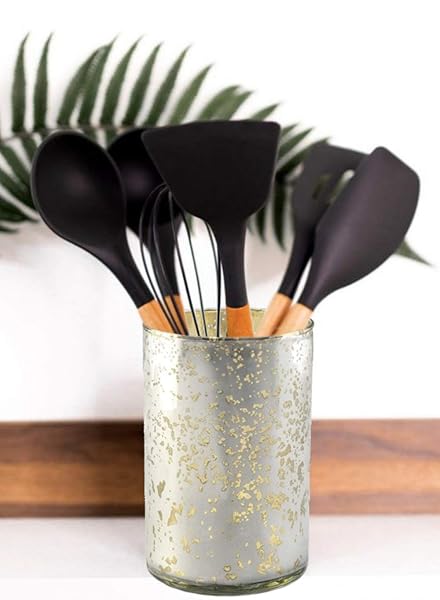 Serene Spaces Living Serene Spaces Living Antique Silver Cylinder Vase Vintage Handmade Mercury Glass 6 Inch Tall for Weddings Parties Events - View 4 of 7