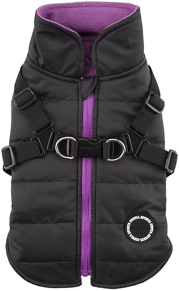 Puppia Puppia Mountaineer Winter Dog Coat with Harness Waterproof Warm Fleece for Small Medium Dogs Black Large
