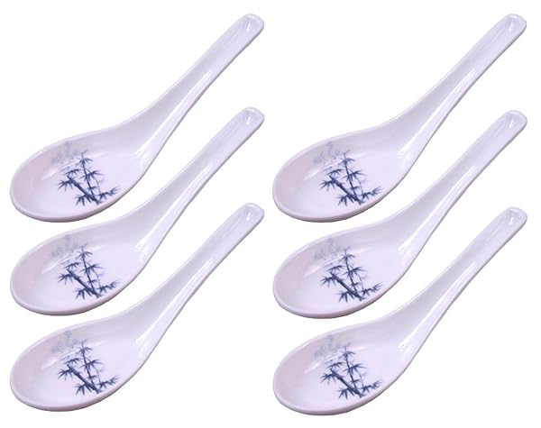 Happy Sales Happy Sales 6-Pack Melamine Spoons: Blue Bamboo Design for Soba, Rice & Won Ton Soup