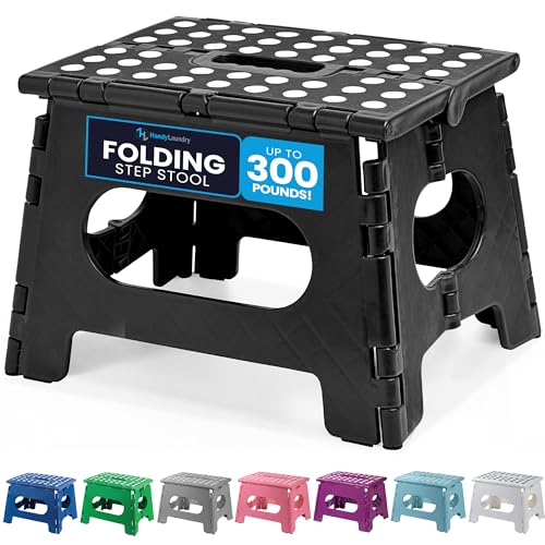 Handy Laundry Handy Laundry Folding Step Stool: Sturdy & Safe for Adults & Kids - Easy One Flip Use for Kitchen, Bathroom, Bedroom (Black)