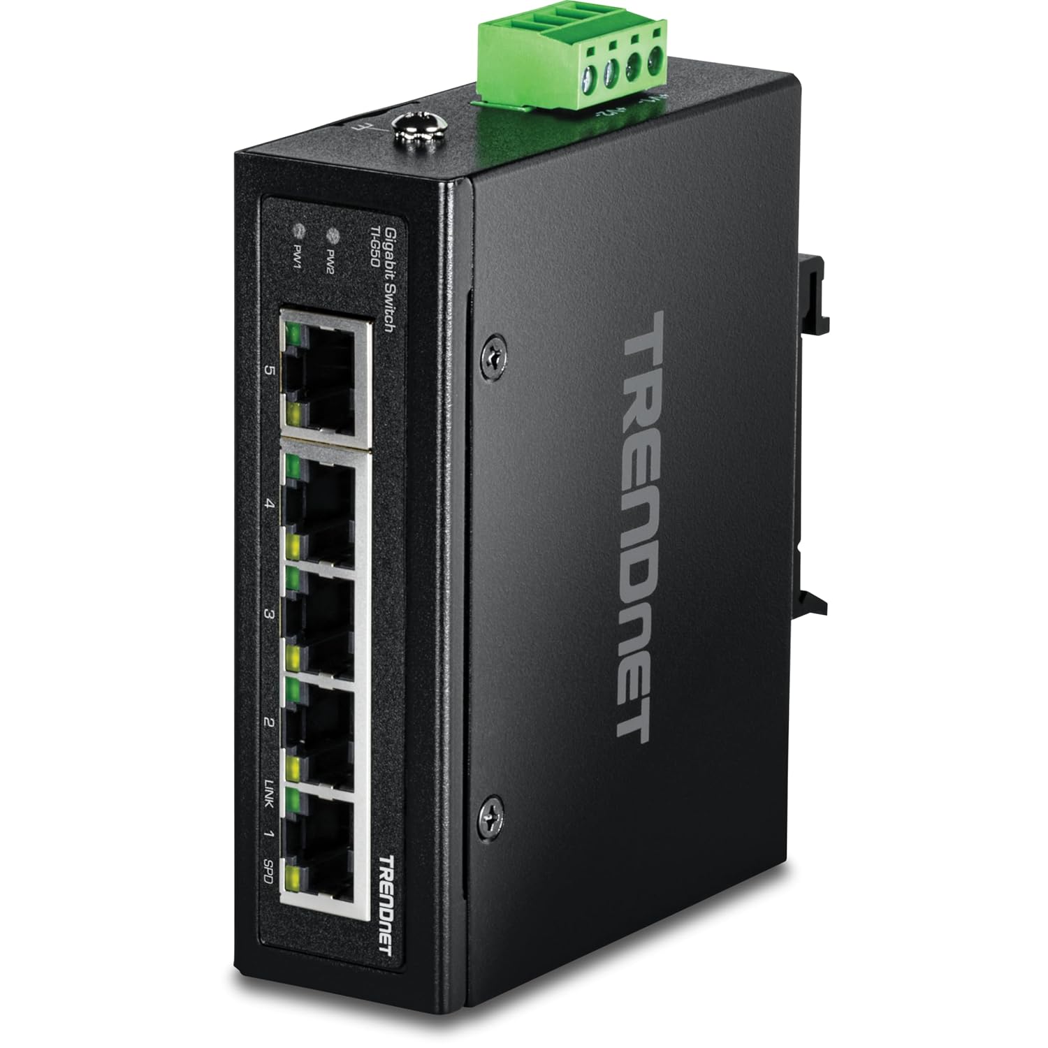 TRENDnet 5-Port Industrial Gigabit DIN-Rail Switch with 10 Gbps Capacity and Lifetime Protection for Harsh Environments