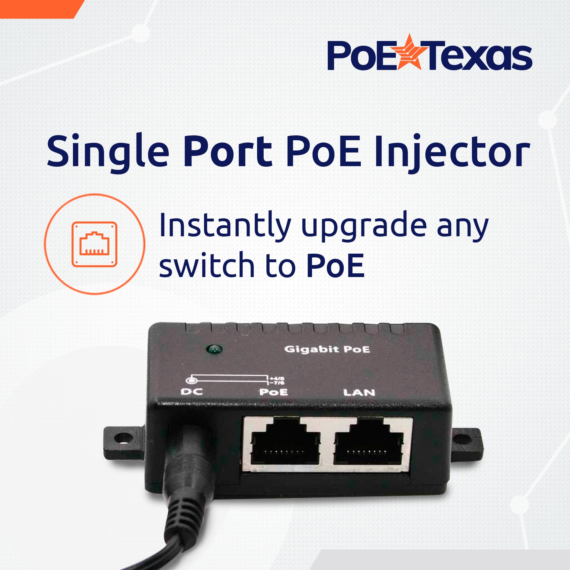 Poe Texas PoE Injector Single Port Power Over Ethernet Adapter 10/100/1000 Gigabit with 48V 15W Power Supply for Home Office and VoIP - View 2 of 6