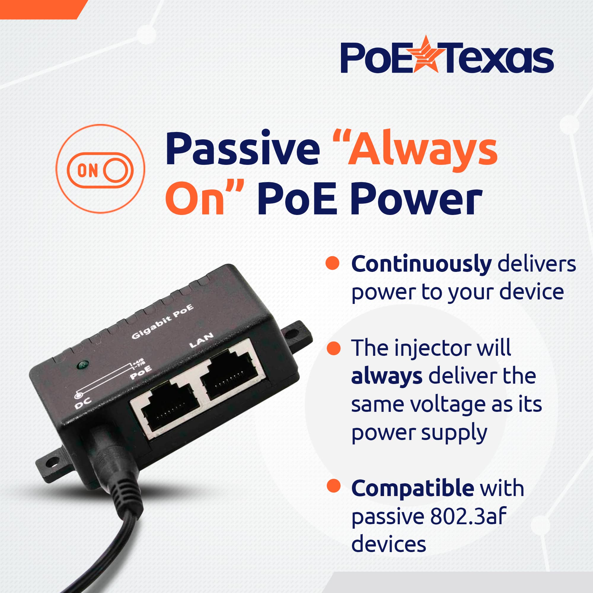 Poe Texas PoE Injector Single Port Power Over Ethernet Adapter 10/100/1000 Gigabit with 48V 15W Power Supply for Home Office and VoIP - View 6 of 6