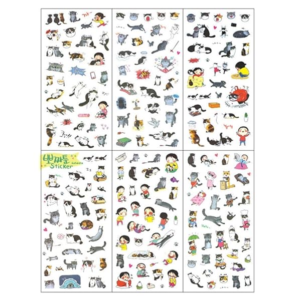 School Supplies Super Cute Cat Stickers 6 Sheets for DIY Albums Diary Decoration Cartoon Scrapbooking Kawaii School Office Supplies - View 2 of 6