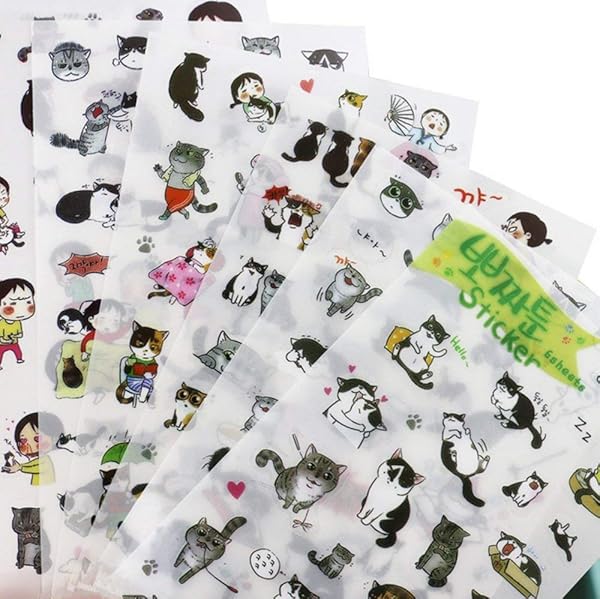 School Supplies Super Cute Cat Stickers 6 Sheets for DIY Albums Diary Decoration Cartoon Scrapbooking Kawaii School Office Supplies