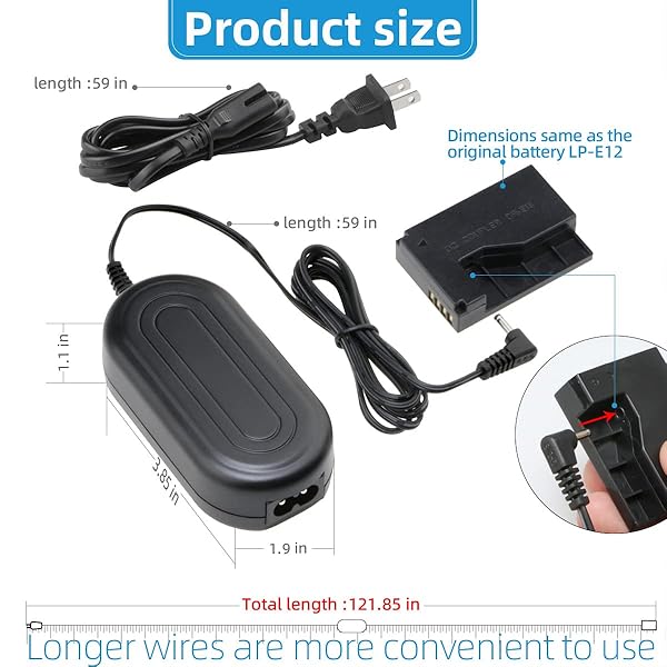 GLORICH Glorich ACK-E15 Replacement AC Power Adapter Charger for Canon EOS Rebel SL1 100D DSLR Cameras - View 7 of 11