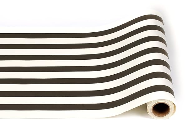 Hester & Cook Black and White Striped Paper Table Runner 25 Feet Long 20 Inches Wide Perfect for Parties and Events