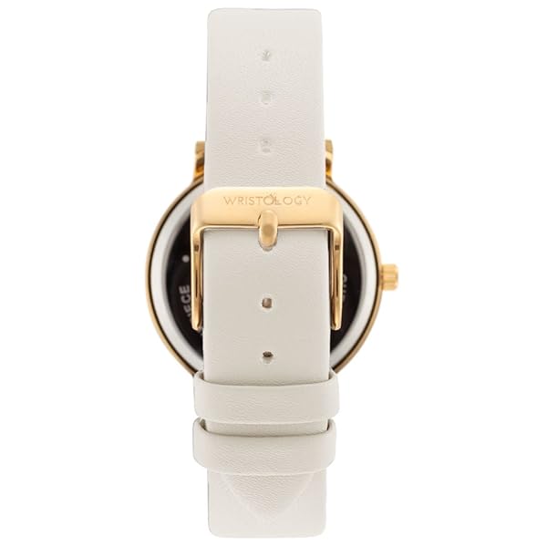 Wristology Wristology Olivia Women's Gold Watch with Crystal Face Beige Off-White Leather Strap Boyfriend Style - View 3 of 9