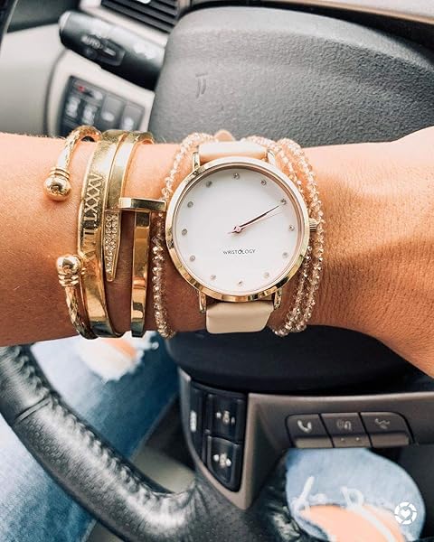 Wristology Wristology Olivia Women's Gold Watch with Crystal Face Beige Off-White Leather Strap Boyfriend Style - View 5 of 9