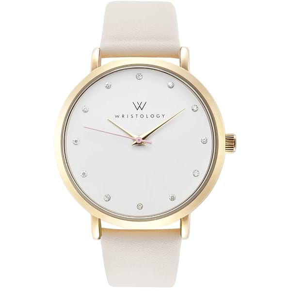 Wristology Wristology Olivia Women's Gold Watch with Crystal Face Beige Off-White Leather Strap Boyfriend Style