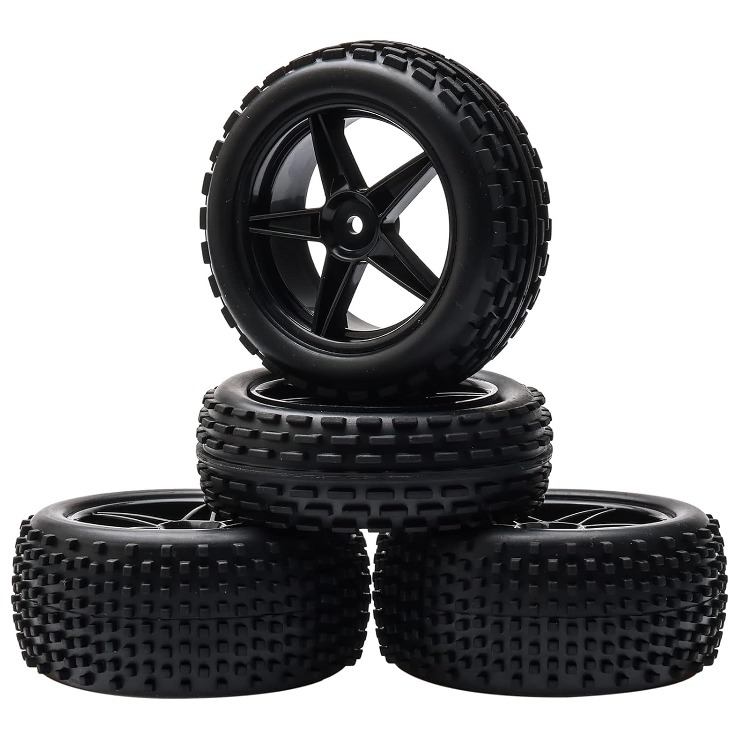 JIUWU JIUWU 1:10 Scale Off Road RC Buggy Front Wheels and Tyres Set of 4 Black 5 Spoke for HSP High Performance Upgrade
