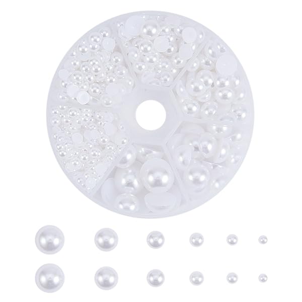 PandaHall Elite 690 Pcs White Assorted Flat Back Pearl Cabochons 4-12mm for Crafting and DIY Projects