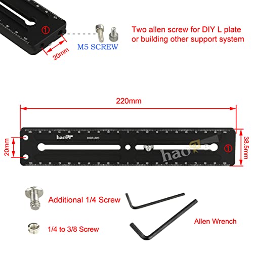 Haoge Haoge 220mm Multi-purpose Quick Release Extender Rail Sliding Plate for Camera Tripod Ballhead Clamp Compatible with Benro Arca Swiss Sunwayfoto - View 4 of 8