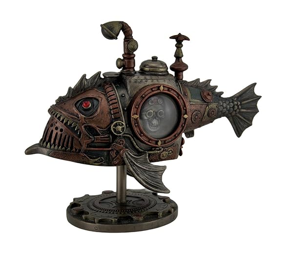 Veronese Design Veronese Hand-Painted Steampunk Submarine Statue | Unique Sci-Fi Fantasy Decor