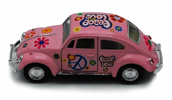 KiNSMART KiNSMART 1967 Volkswagen Beetle Pink Die Cast Model Car with Peace Love Decals 1:36 Scale Pullback Action Toy - View 2 of 2