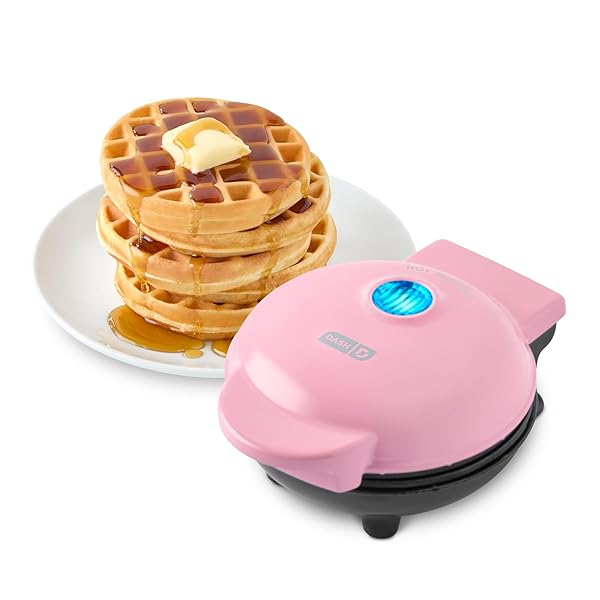 DASH Shop DASH Mini Maker: Perfect Waffles, Hash Browns & Keto Chaffles - Easy Clean, Non-Stick, 4 Inch, Pink!