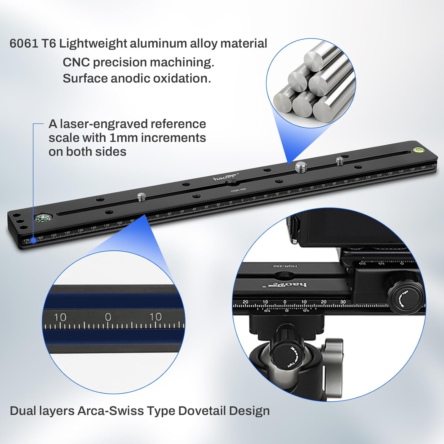 Haoge Haoge HQR-350 350mm Multi-Purpose Dual Dovetail Quick Release Extender Rail Sliding Plate for Camera Tripod Ballhead Clamp - View 8 of 9