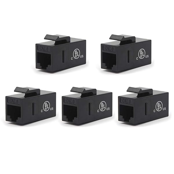 VCE CAT6 RJ45 Keystone Coupler UL Listed Inline Black 5-Pack for Fast Network Connections