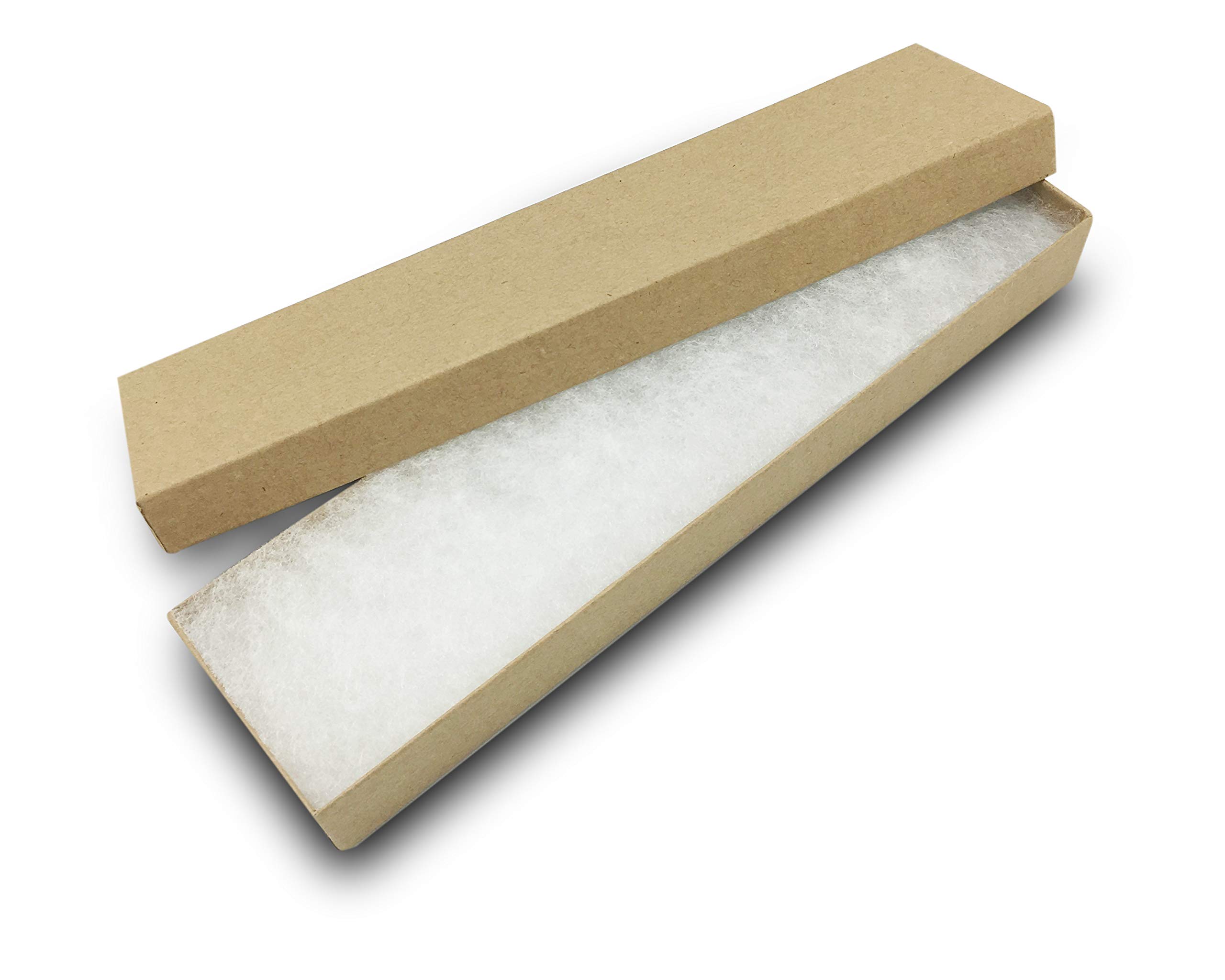 TheDisplayGuys 100 Pack Cotton Filled Cardboard Jewelry Boxes Gift Case Kraft Brown 8x2x1 for Shipping or Storage - View 3 of 8