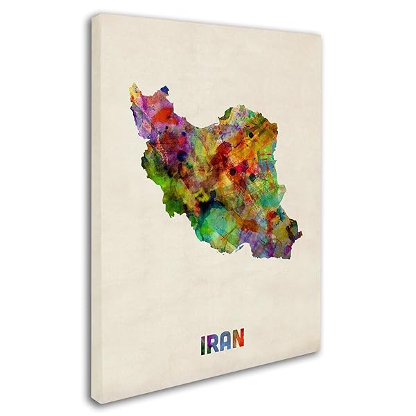 Trademark Fine Art Iran Watercolor Map Canvas Wall Art by Michael Tompsett 14x19 Inch in Green Red Purple Yellow Beige MT0507-C1419GG - View 2 of 3