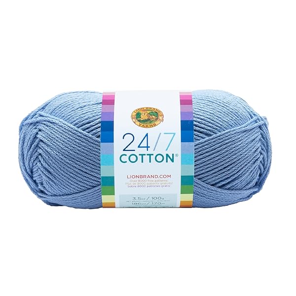 Lion Brand Yarn Shop Lion Brand 24/7 Cotton Yarn in Sky - Lightweight Yarn for Knitting, Crocheting & Crafts | 1 Pack