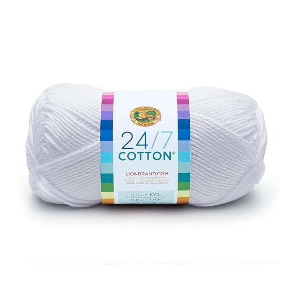 Lion Brand Yarn Shop Lion Brand 24/7 Cotton Yarn - Lightweight White Yarn for Knitting, Crocheting & Crafts | 1 Pack