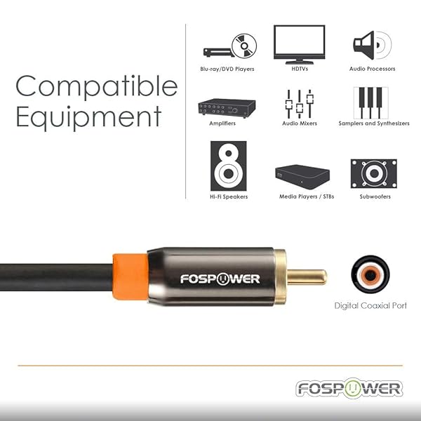 FosPower FosPower 6ft Digital Audio Coaxial Cable with 24K Gold Plated Connectors for Home Theater HDTV Subwoofer Hi-Fi Systems - View 3 of 6