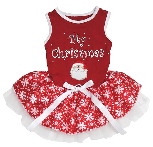 Petitebella Petitebella Christmas Santa Claus Dog Dress Red Snowflakes Small Perfect Holiday Outfit for Puppies