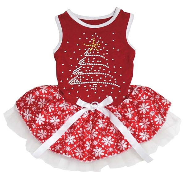 Petitebella Petitebella Rhinestone Christmas Tree Dog Dress Red Snowflakes Medium Perfect Holiday Outfit for Small Dogs