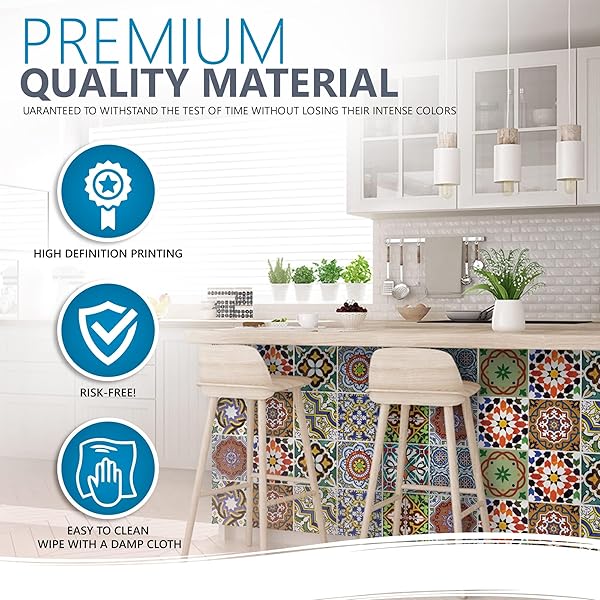 Mi Alma Tile Stickers 24 PC Set Authentic Traditional Talavera Bathroom Kitchen Decals Easy Peel and Stick Home Decor 6x6 Inch - View 5 of 9