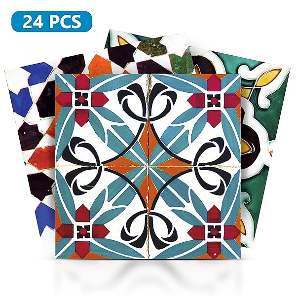 Mi Alma Tile Stickers 24 PC Set Authentic Traditional Talavera Bathroom Kitchen Decals Easy Peel and Stick Home Decor 6x6 Inch - View 7 of 9