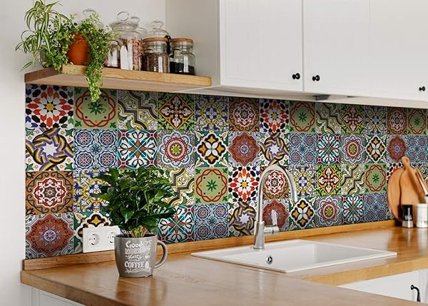 Mi Alma Tile Stickers 24 PC Set Authentic Traditional Talavera Bathroom Kitchen Decals Easy Peel and Stick Home Decor 6x6 Inch - View 8 of 9